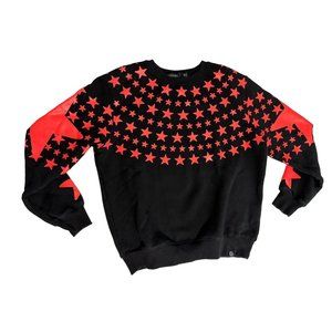 HUDSON Outerwear Sweatshirt Lot of 2 Black w Red Stars Medium Red w Black Hash L